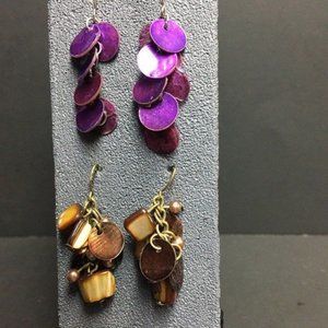 Dangle Pierced Earrings Lot Purple Brown Shell MOP Mother Of Pearl Retro BoHo